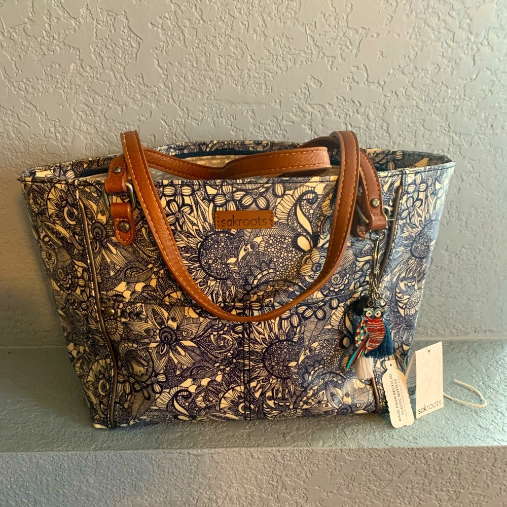 Sakroots Metro Coated Canvas Shoulder Tote and Key chain.